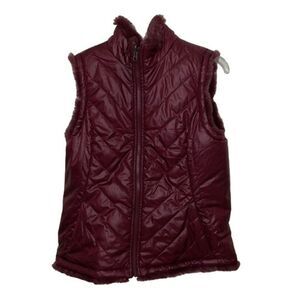 Nicole Miller Original Reversible Vest Womens Small Wine Red Faux Fur Quilted